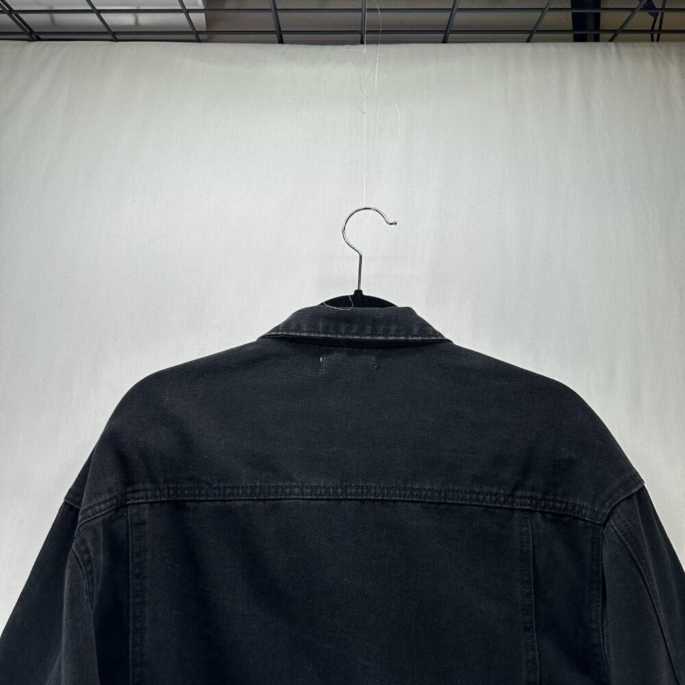 Elia Cher Cropped Denim Jacket Womens XL Pockets Frayed Hem Biker Grunge Black - Picture 6 of 13